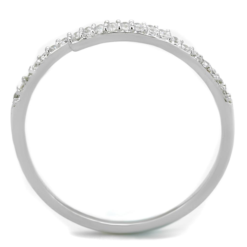 TS204 Rhodium 925 Sterling Silver Ring featuring a clear AAA Grade CZ stone, showcasing its elegant design and shiny finish.
