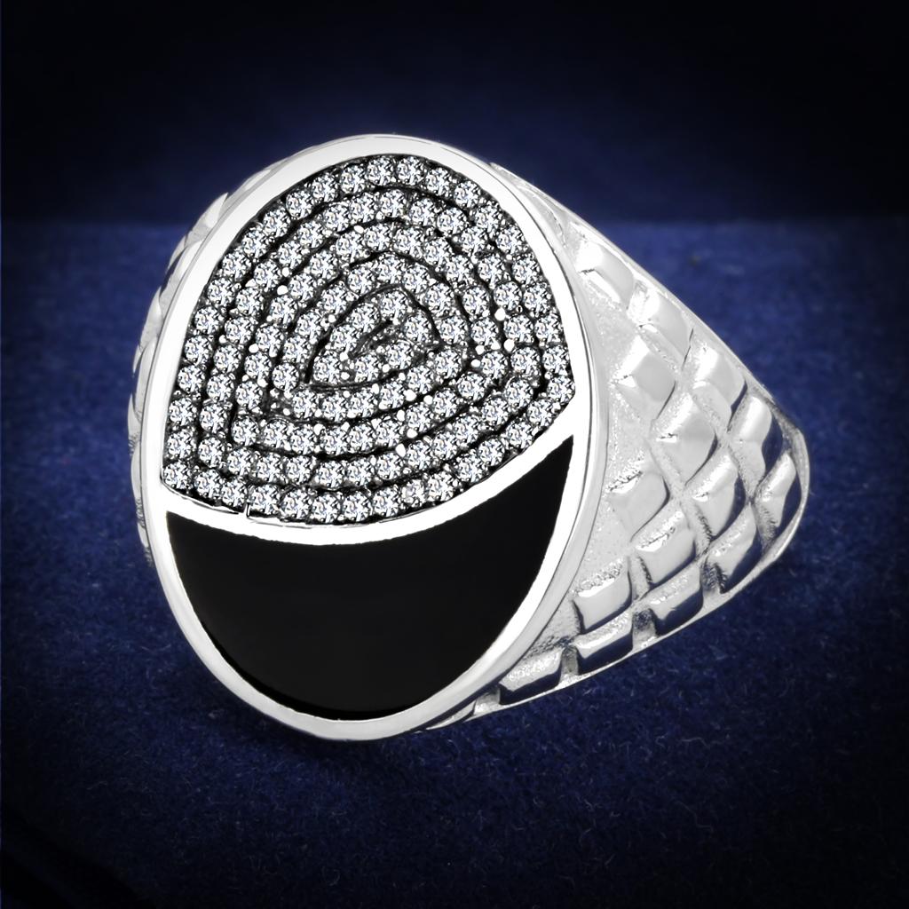 TS216 Rhodium 925 Sterling Silver Ring featuring a clear AAA Grade CZ stone, showcasing its elegant design and high-quality finish.