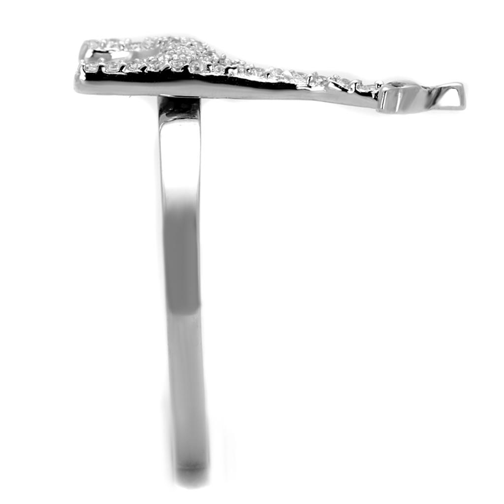 TS255 Rhodium 925 Sterling Silver Ring featuring a clear AAA Grade CZ stone, showcasing its elegant design and shiny finish.