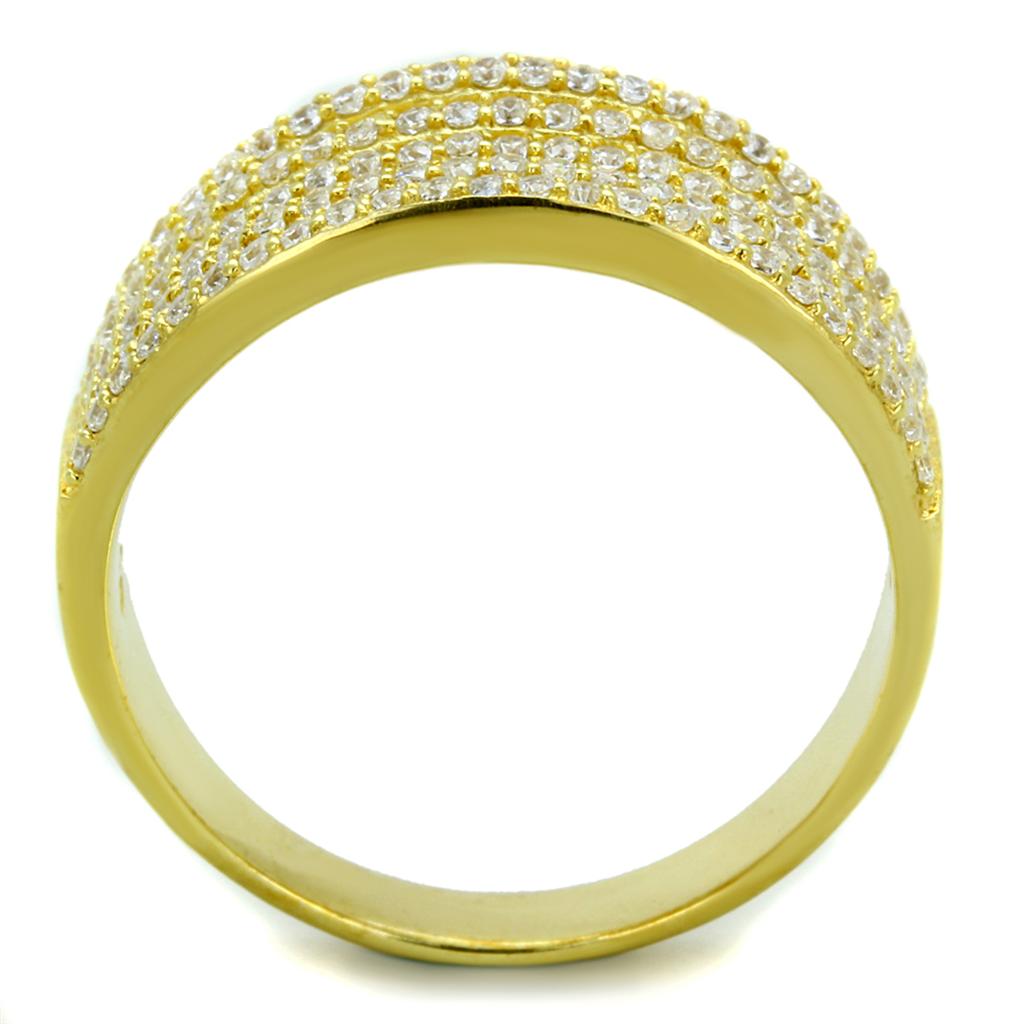 TS254 Gold 925 Sterling Silver Ring featuring a clear AAA Grade CZ stone, showcasing its elegant design and luxurious gold finish.