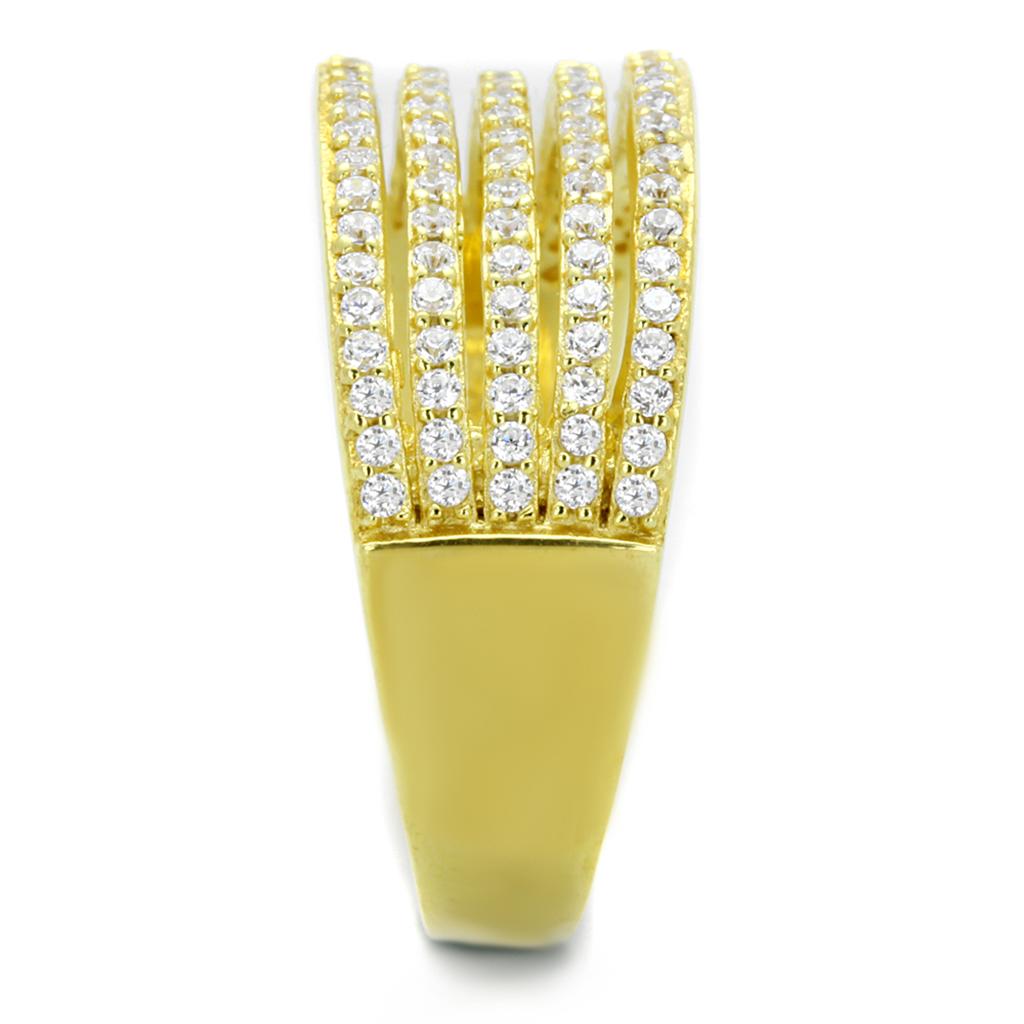 TS254 Gold 925 Sterling Silver Ring featuring a clear AAA Grade CZ stone, showcasing its elegant design and luxurious gold finish.