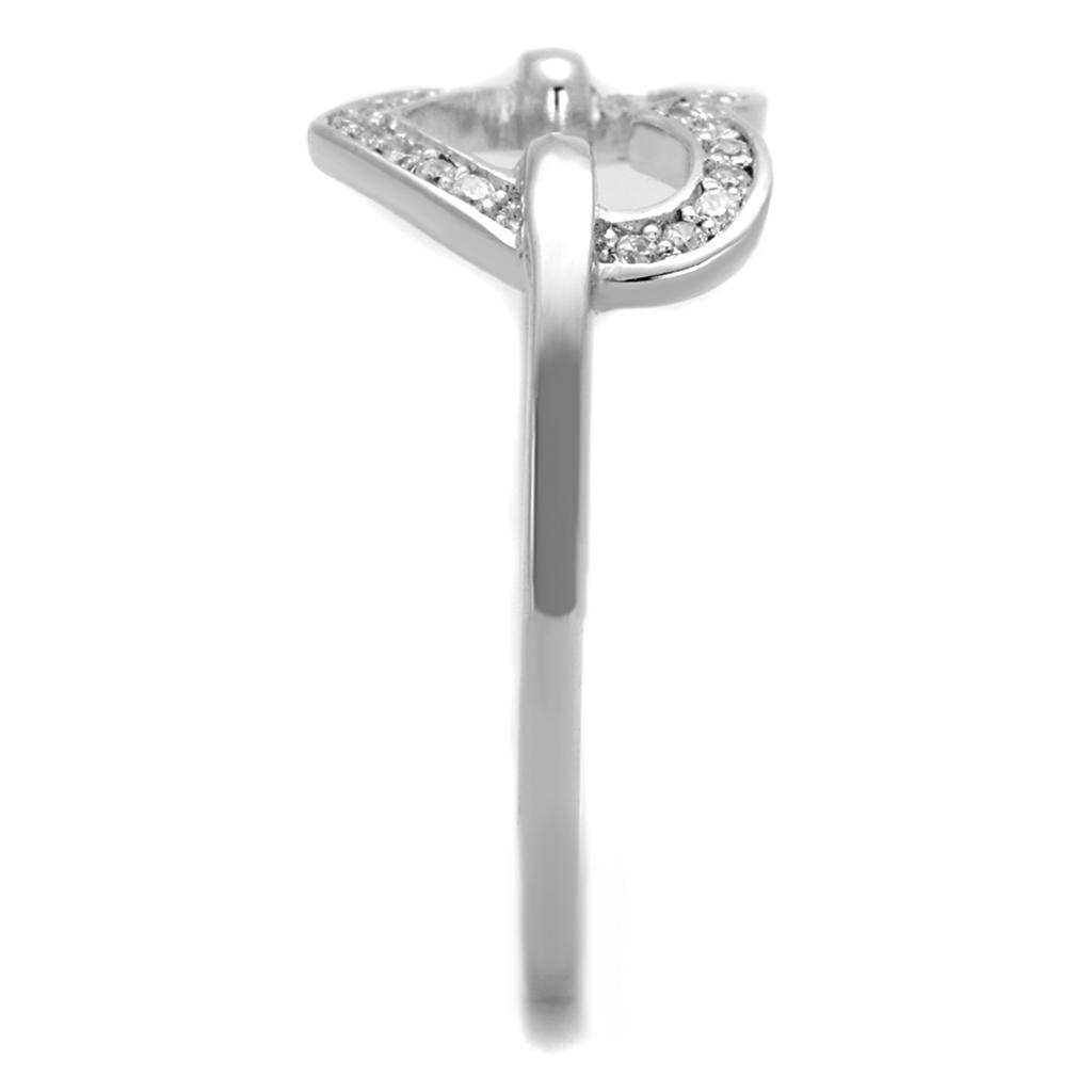 TS256 Rhodium 925 Sterling Silver Ring featuring a clear AAA Grade CZ stone, showcasing its elegant design and high-quality craftsmanship.