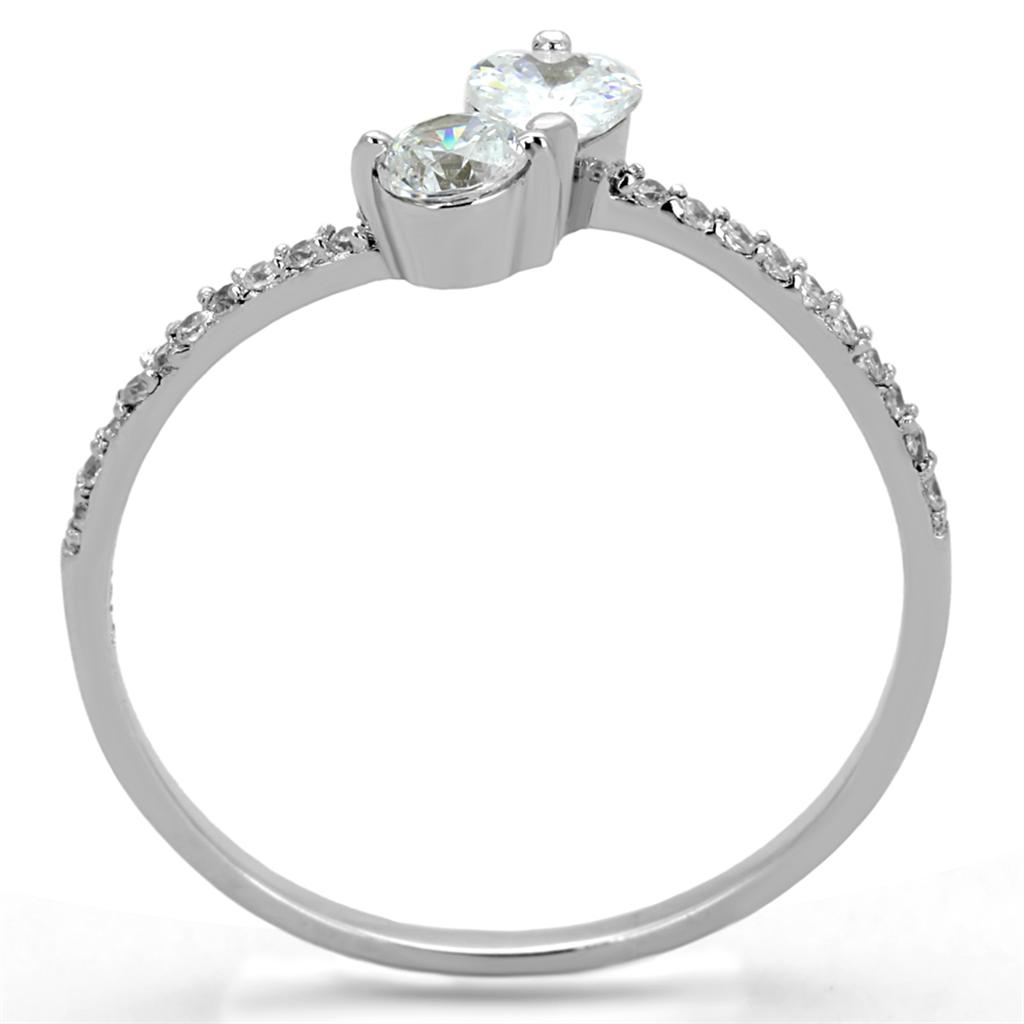 TS258 Rhodium 925 Sterling Silver Ring featuring AAA Grade Clear CZ stone, showcasing its elegant design and shiny finish.