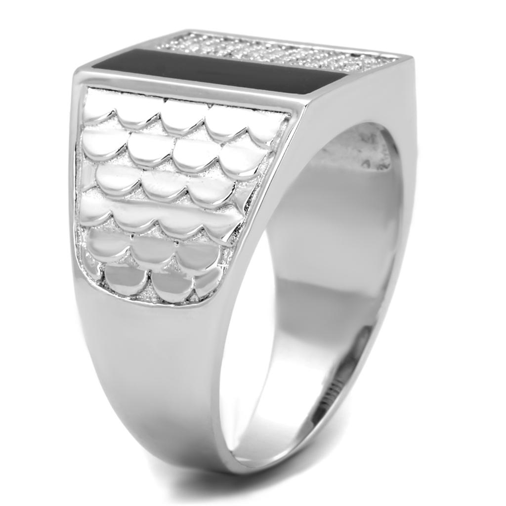 TS226 Rhodium 925 Sterling Silver Ring featuring a clear AAA Grade cubic zirconia stone, showcasing its elegant design and shiny finish.