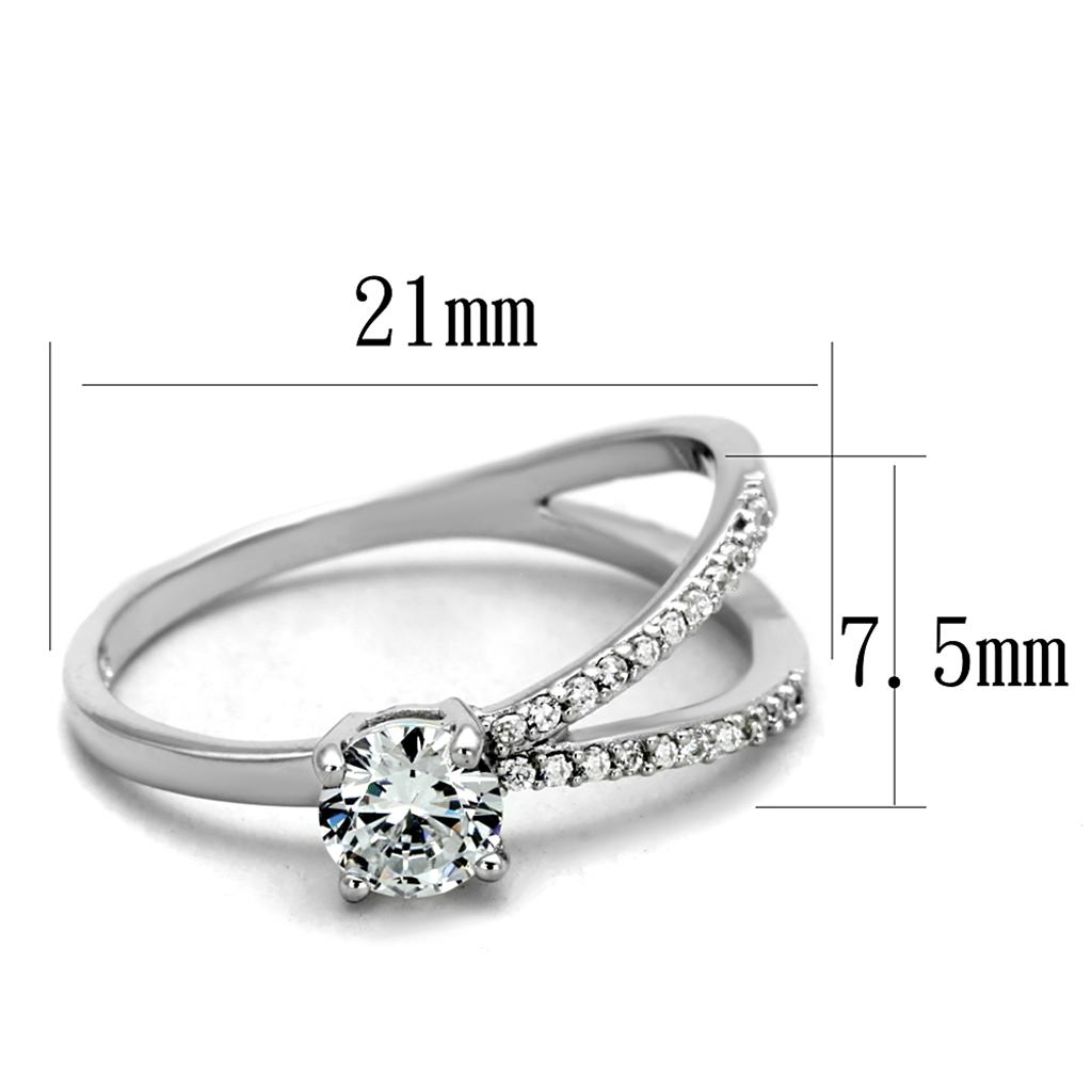 TS261 Rhodium 925 Sterling Silver Ring featuring AAA Grade Clear CZ stone, showcasing its elegant design and shine.