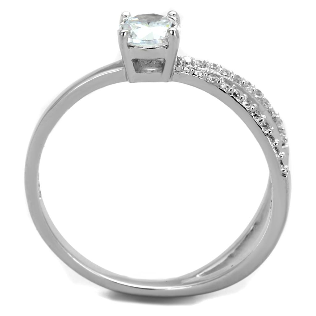TS261 Rhodium 925 Sterling Silver Ring featuring AAA Grade Clear CZ stone, showcasing its elegant design and shine.