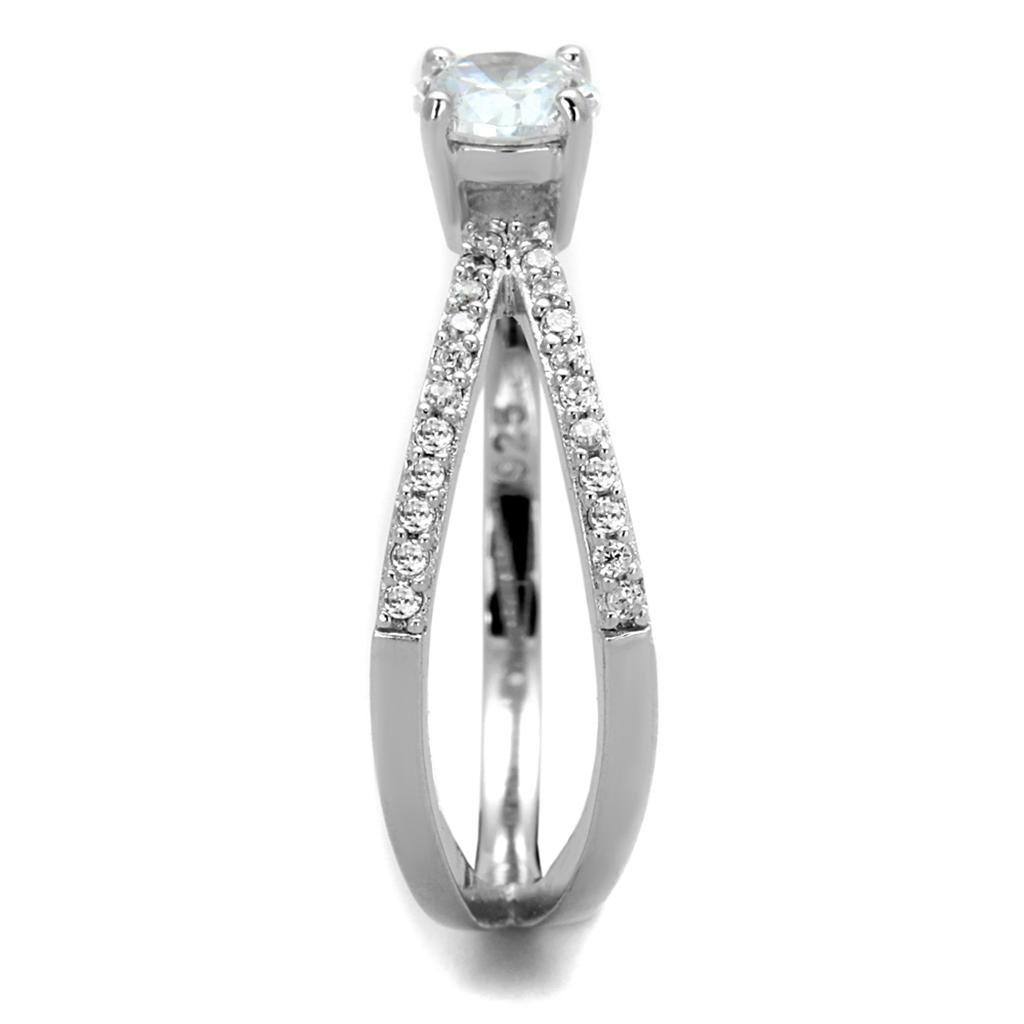 TS261 Rhodium 925 Sterling Silver Ring featuring AAA Grade Clear CZ stone, showcasing its elegant design and shine.