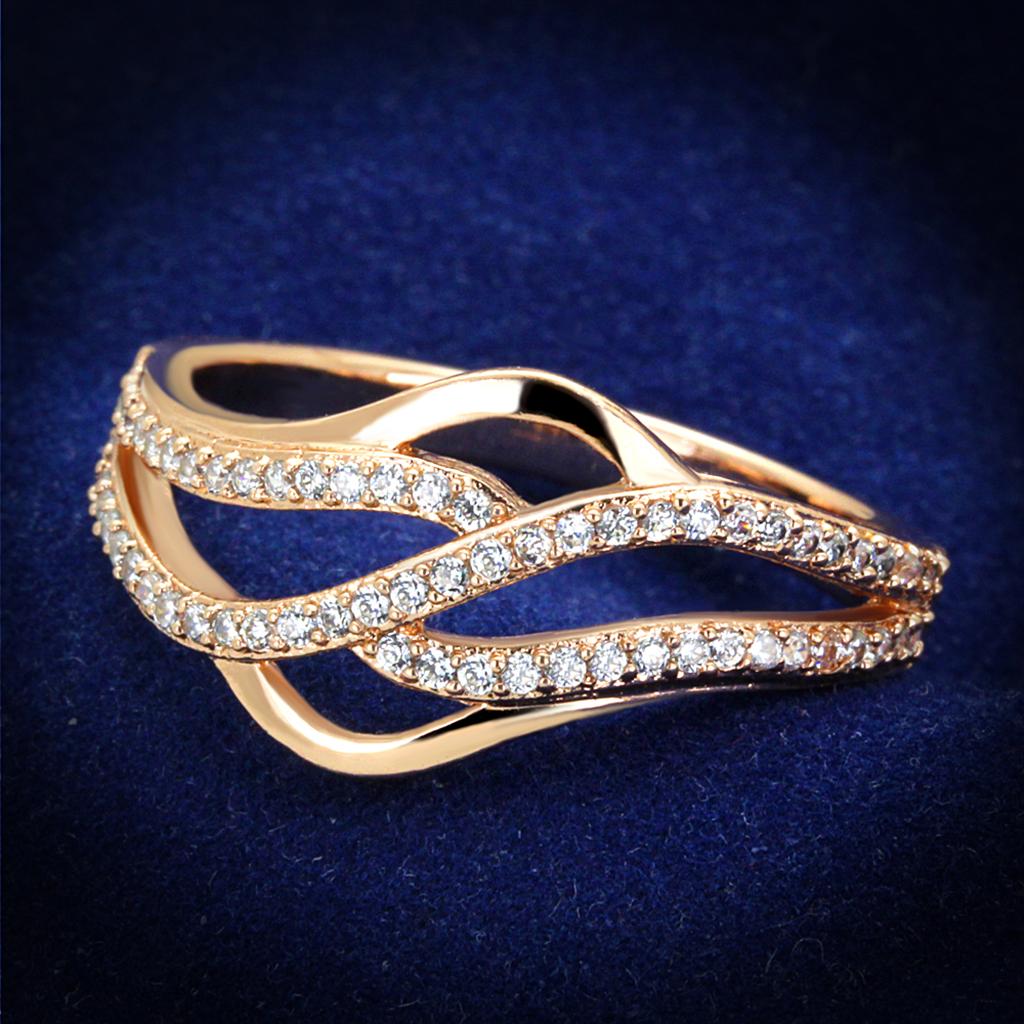 TS276 Rose Gold 925 Sterling Silver Ring featuring AAA Grade Clear CZ, showcasing its elegant design and luxurious finish.