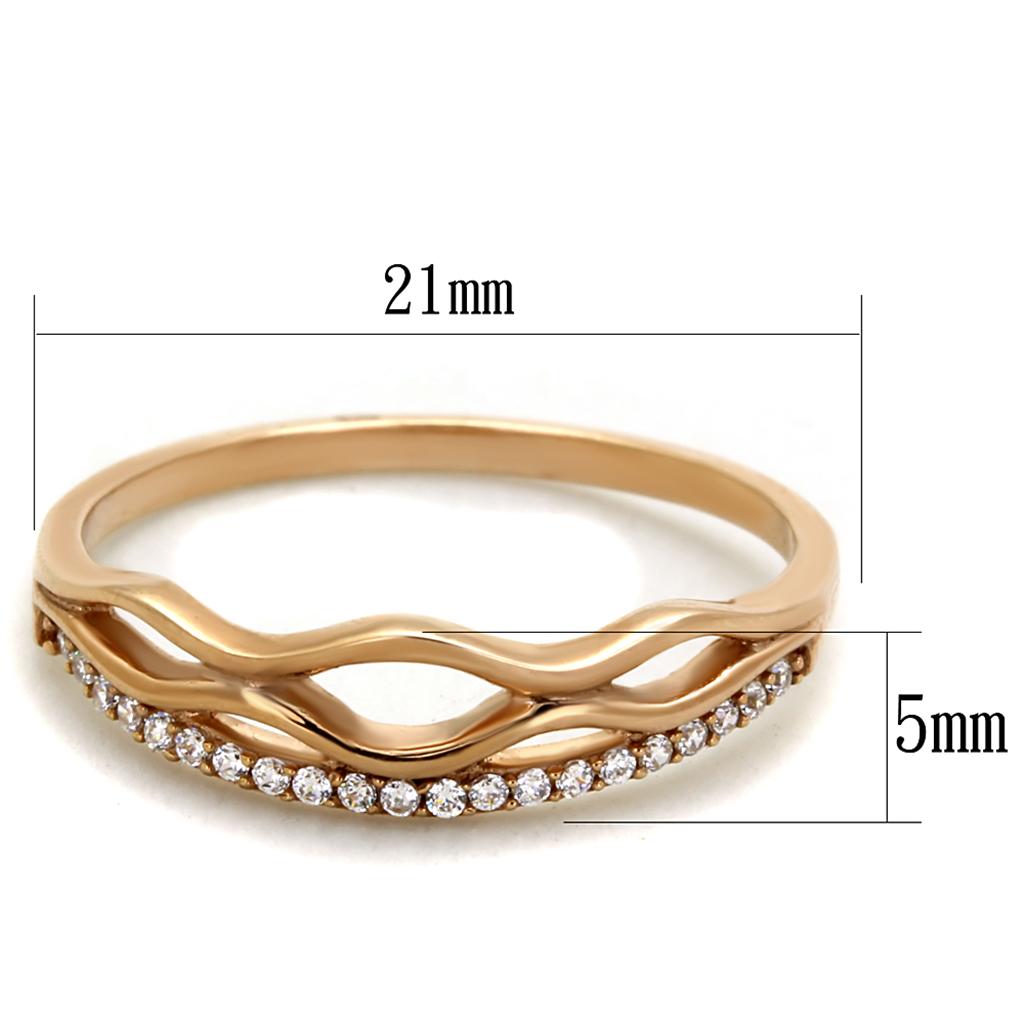 TS278 Rose Gold 925 Sterling Silver Ring featuring AAA Grade Clear CZ, showcasing its elegant design and luxurious finish.