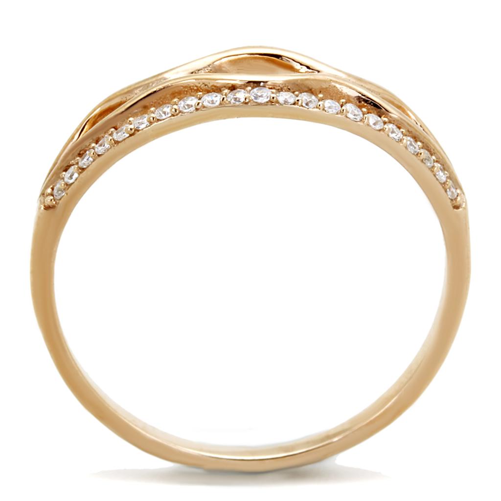 TS278 Rose Gold 925 Sterling Silver Ring featuring AAA Grade Clear CZ, showcasing its elegant design and luxurious finish.