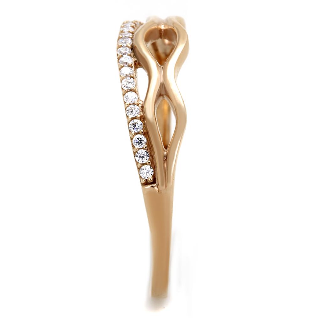 TS278 Rose Gold 925 Sterling Silver Ring featuring AAA Grade Clear CZ, showcasing its elegant design and luxurious finish.