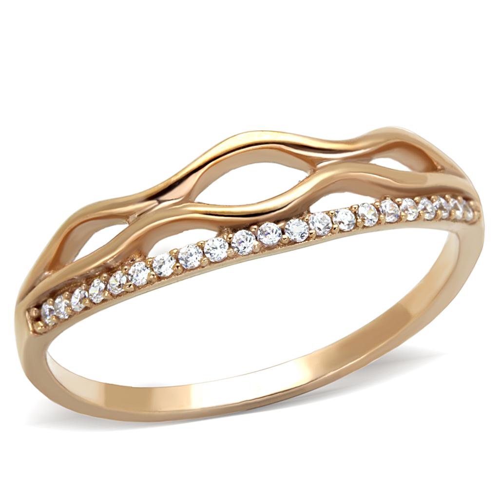 TS278 Rose Gold 925 Sterling Silver Ring featuring AAA Grade Clear CZ, showcasing its elegant design and luxurious finish.