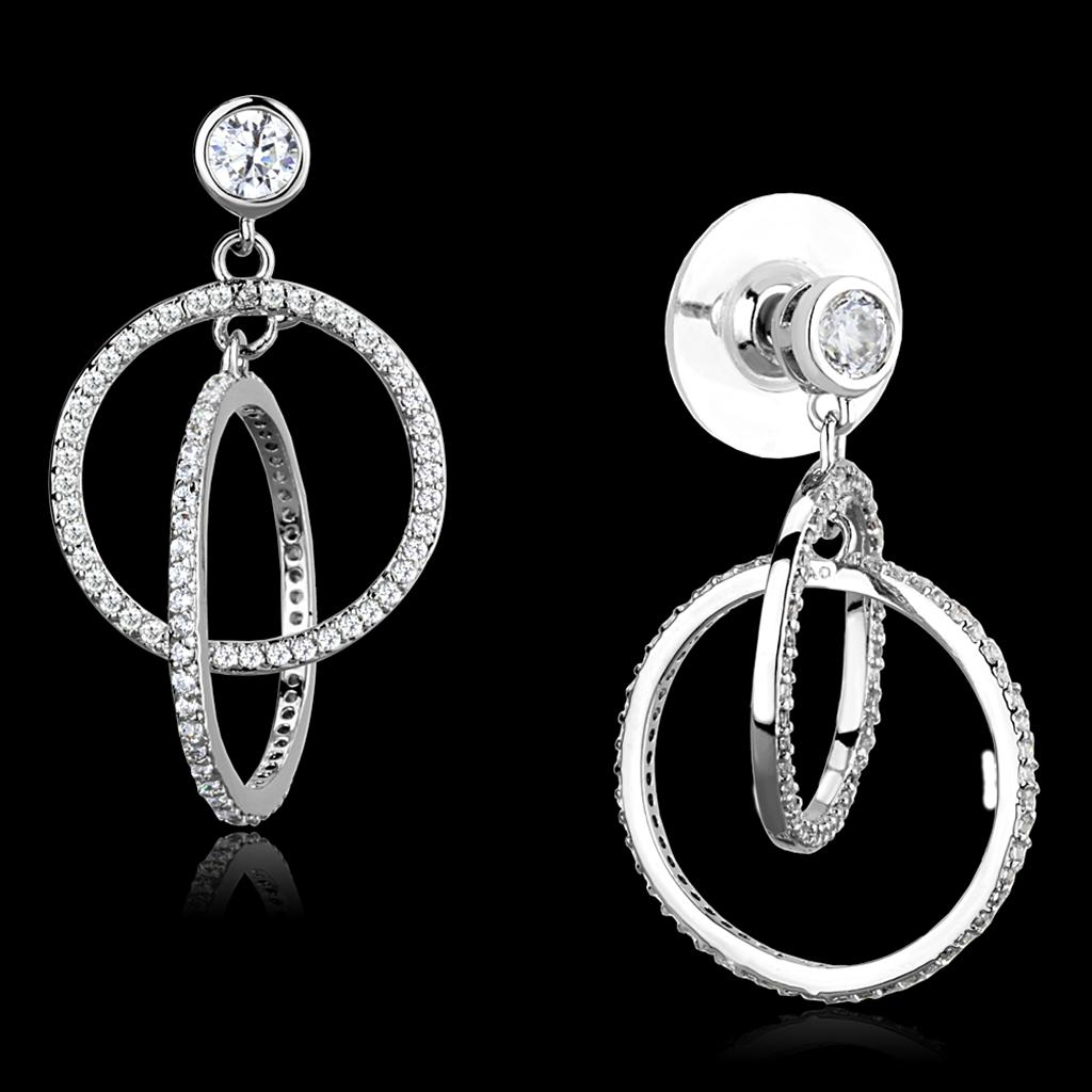 TS294 Rhodium 925 Sterling Silver Earrings featuring AAA Grade clear cubic zirconia, showcasing their elegant design and shine.