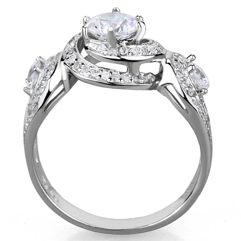 TS332 Rhodium 925 Sterling Silver Ring featuring a clear AAA Grade CZ stone, showcasing its elegant design and shiny finish.