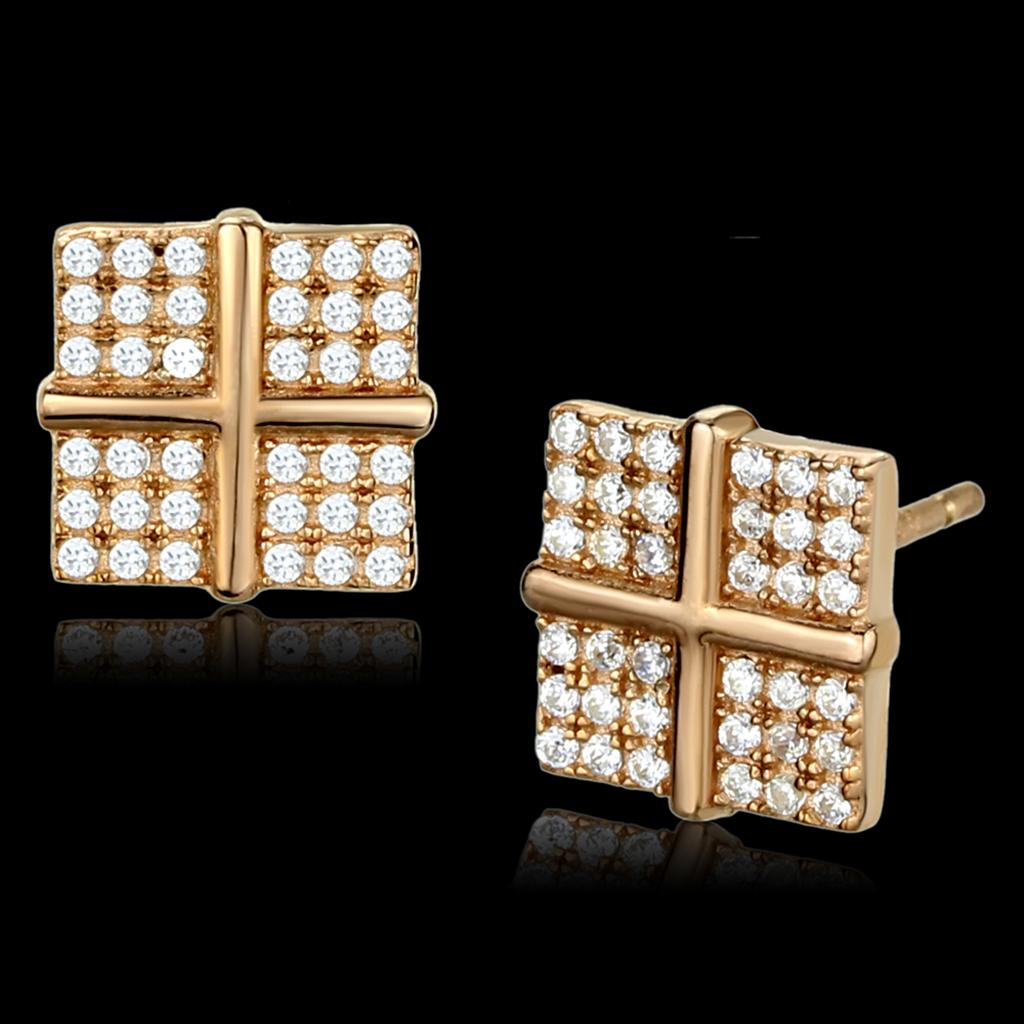 TS322 Rose Gold 925 Sterling Silver Earrings featuring AAA Grade CZ stones, elegantly designed for a luxurious look.