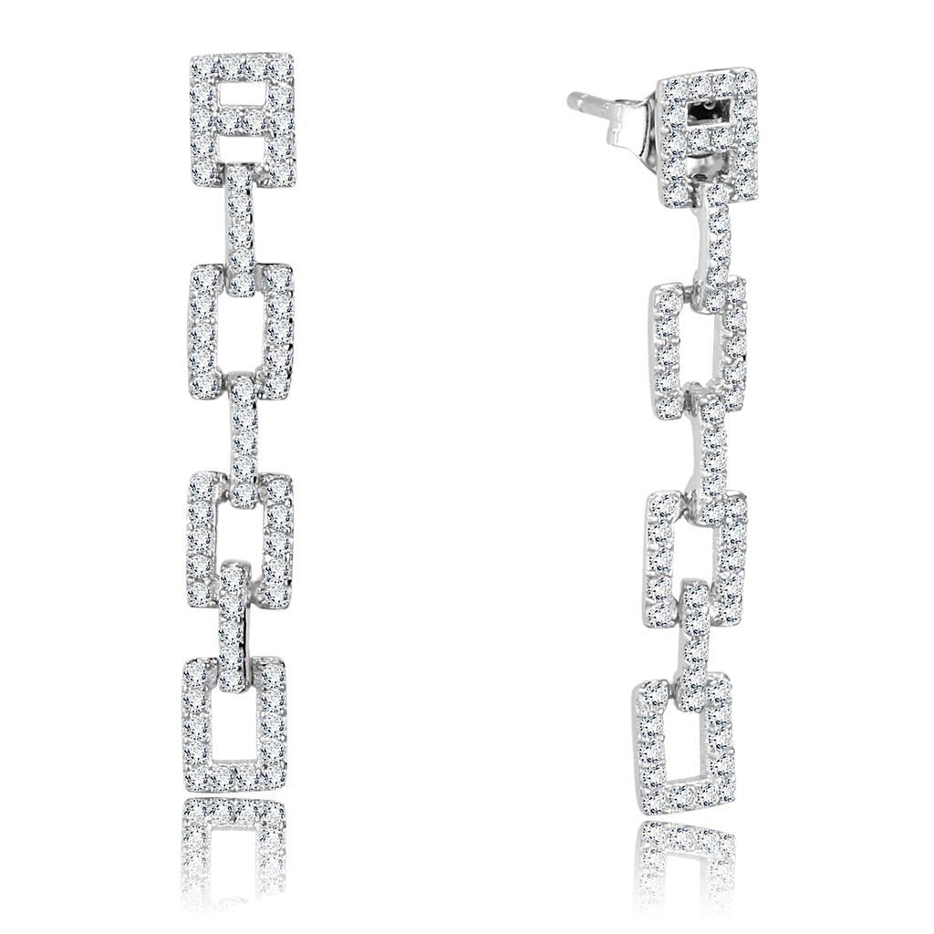 TS326 Rhodium 925 Sterling Silver Earrings featuring AAA Grade clear CZ stones, showcasing elegance and sparkle.