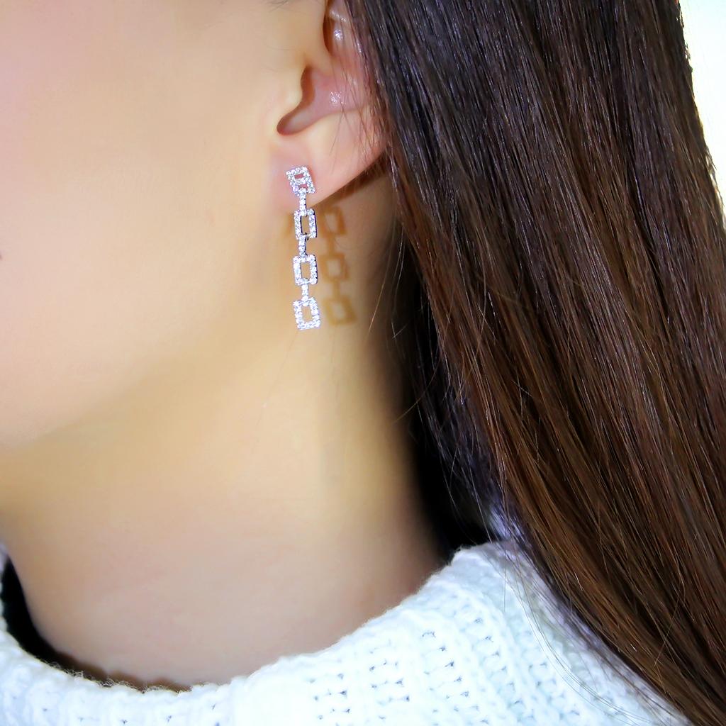 TS326 Rhodium 925 Sterling Silver Earrings featuring AAA Grade clear CZ stones, showcasing elegance and sparkle.