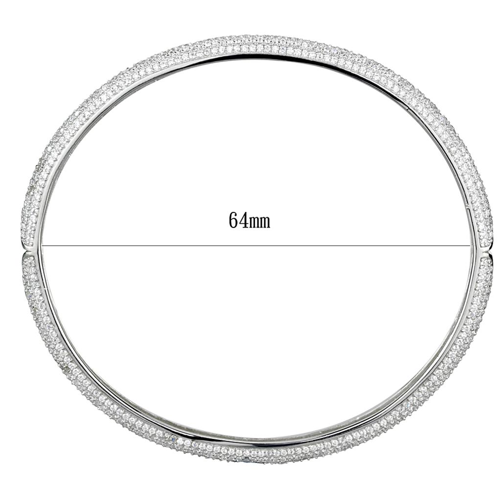 TS328 Rhodium 925 Sterling Silver Bangle featuring a clear AAA Grade CZ stone, showcasing its elegant design and high-quality materials.
