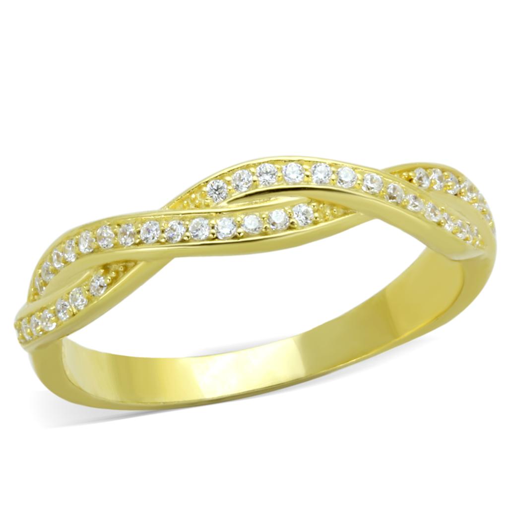 TS341 Gold 925 Sterling Silver Ring featuring a clear AAA grade cubic zirconia stone, showcasing a luxurious gold finish.