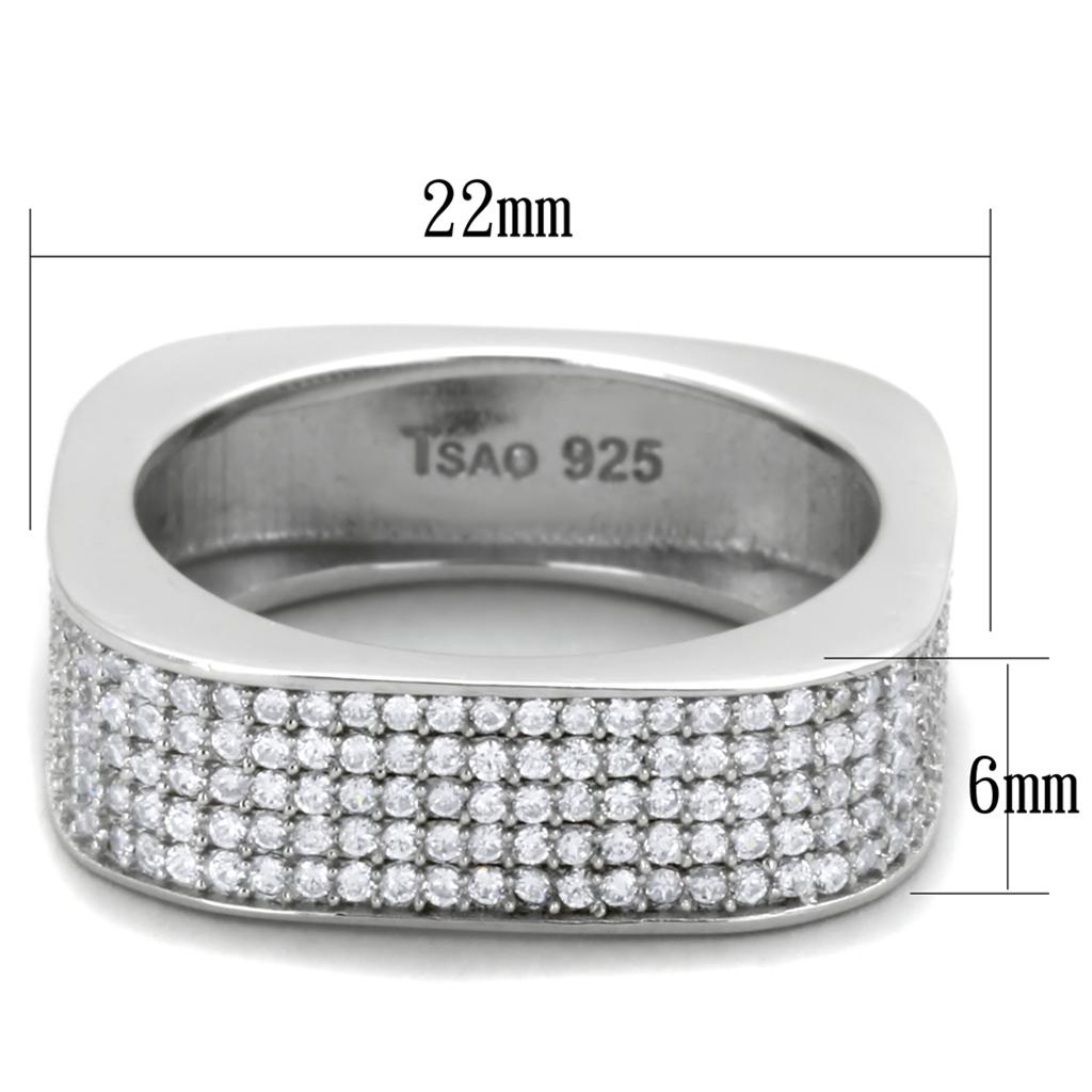 TS346 Rhodium 925 Sterling Silver Ring featuring a clear AAA Grade CZ stone, showcasing its elegant design and shiny finish.