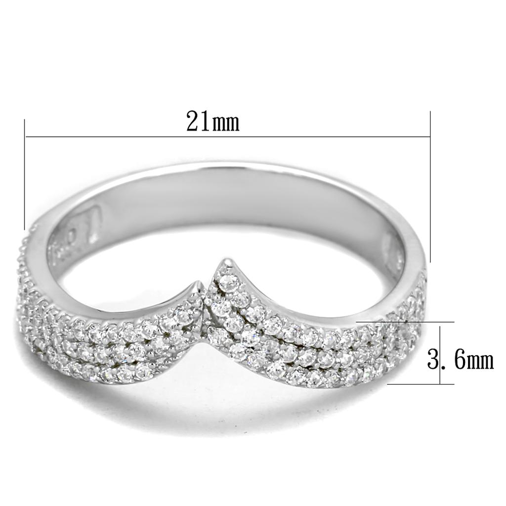 TS366 Rhodium 925 Sterling Silver Ring featuring a clear AAA Grade CZ stone, showcasing its elegant design and shiny finish.