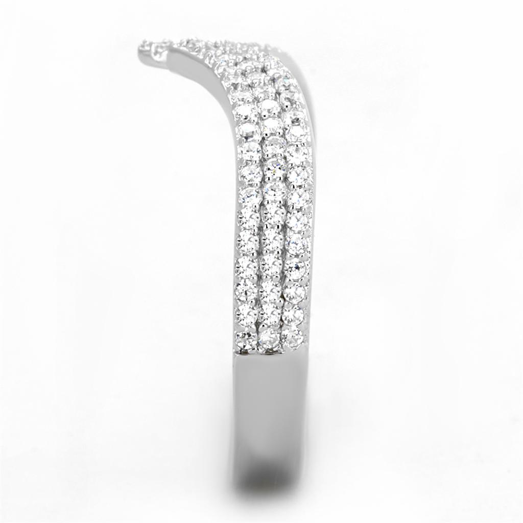 TS366 Rhodium 925 Sterling Silver Ring featuring a clear AAA Grade CZ stone, showcasing its elegant design and shiny finish.