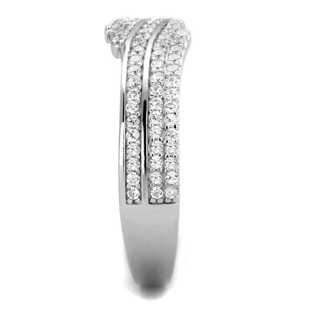 TS367 Rhodium 925 Sterling Silver Ring featuring a clear AAA Grade CZ stone, showcasing its elegant design and high-quality finish.