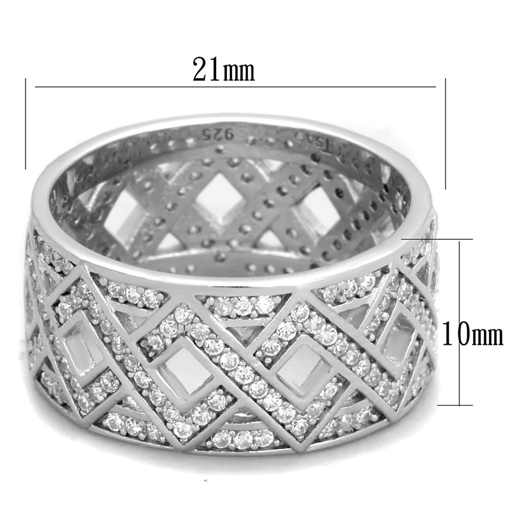 TS372 Rhodium 925 Sterling Silver Ring featuring AAA Grade Clear CZ stone, showcasing its elegant design and shine.