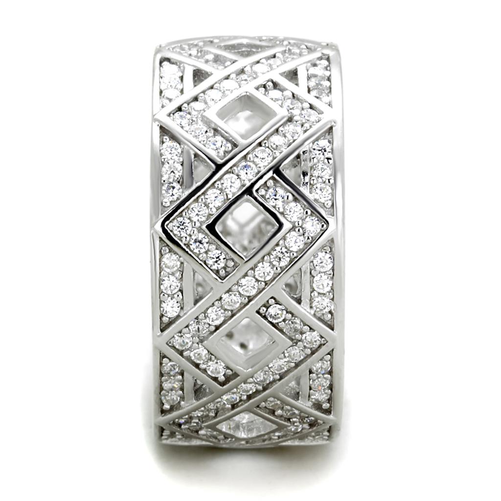 TS372 Rhodium 925 Sterling Silver Ring featuring AAA Grade Clear CZ stone, showcasing its elegant design and shine.