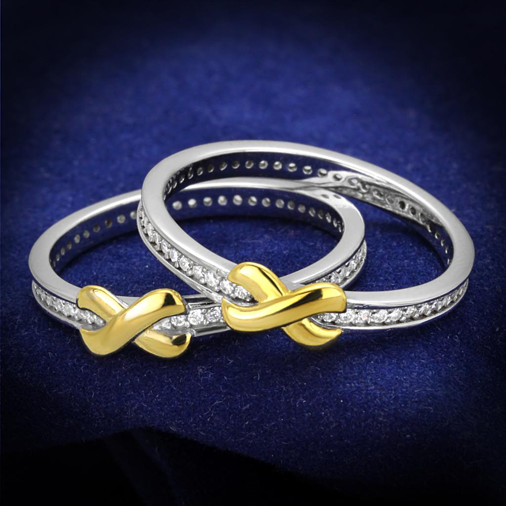 TS374 Reverse Two-Tone 925 Sterling Silver Ring featuring AAA Grade Clear CZ stone, showcasing its elegant design and craftsmanship.