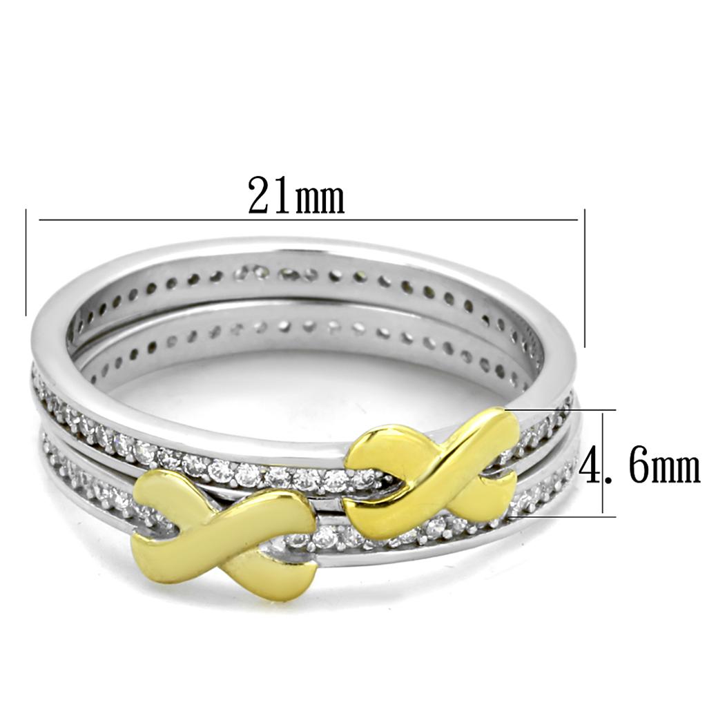 TS374 Reverse Two-Tone 925 Sterling Silver Ring featuring AAA Grade Clear CZ stone, showcasing its elegant design and craftsmanship.