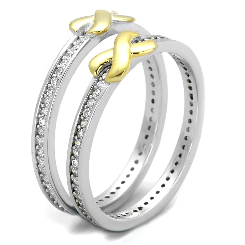 TS374 Reverse Two-Tone 925 Sterling Silver Ring featuring AAA Grade Clear CZ stone, showcasing its elegant design and craftsmanship.