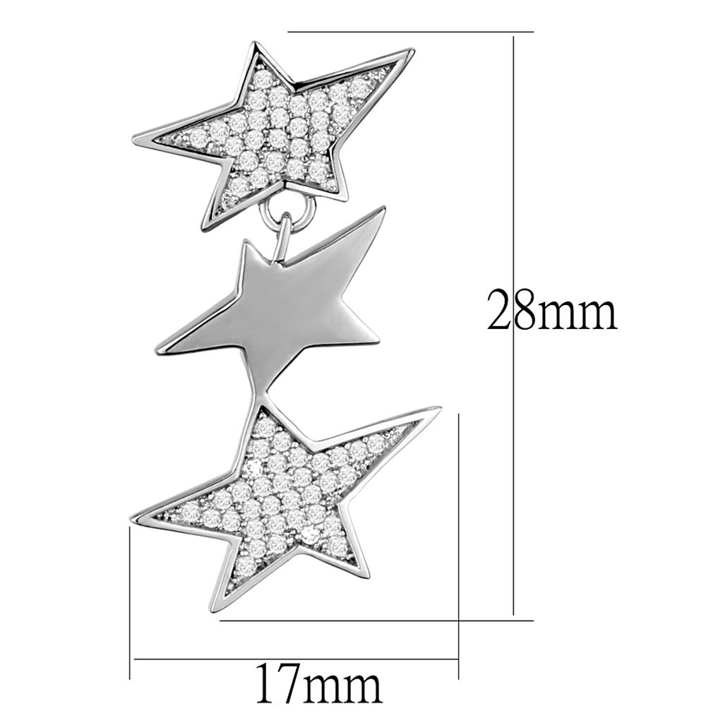 TS381 Rhodium 925 Sterling Silver Earrings featuring AAA Grade clear cubic zirconia, showcasing their elegant design and shine.