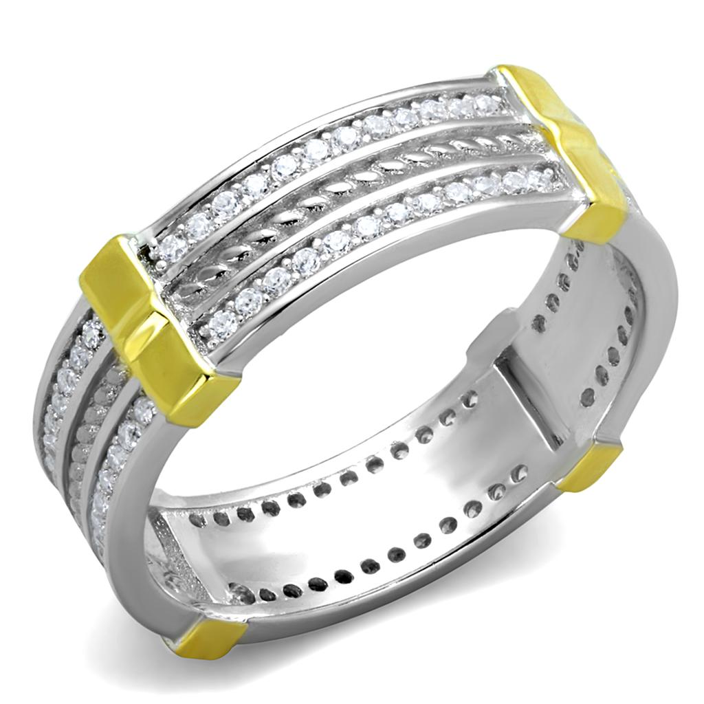 Silver and gold diamond ring.