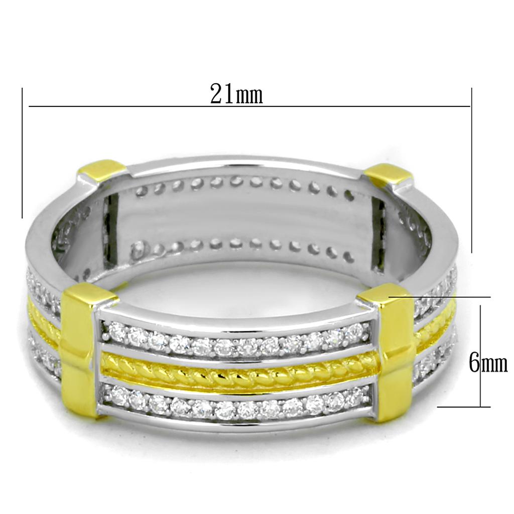 Silver and gold ring with diamonds.