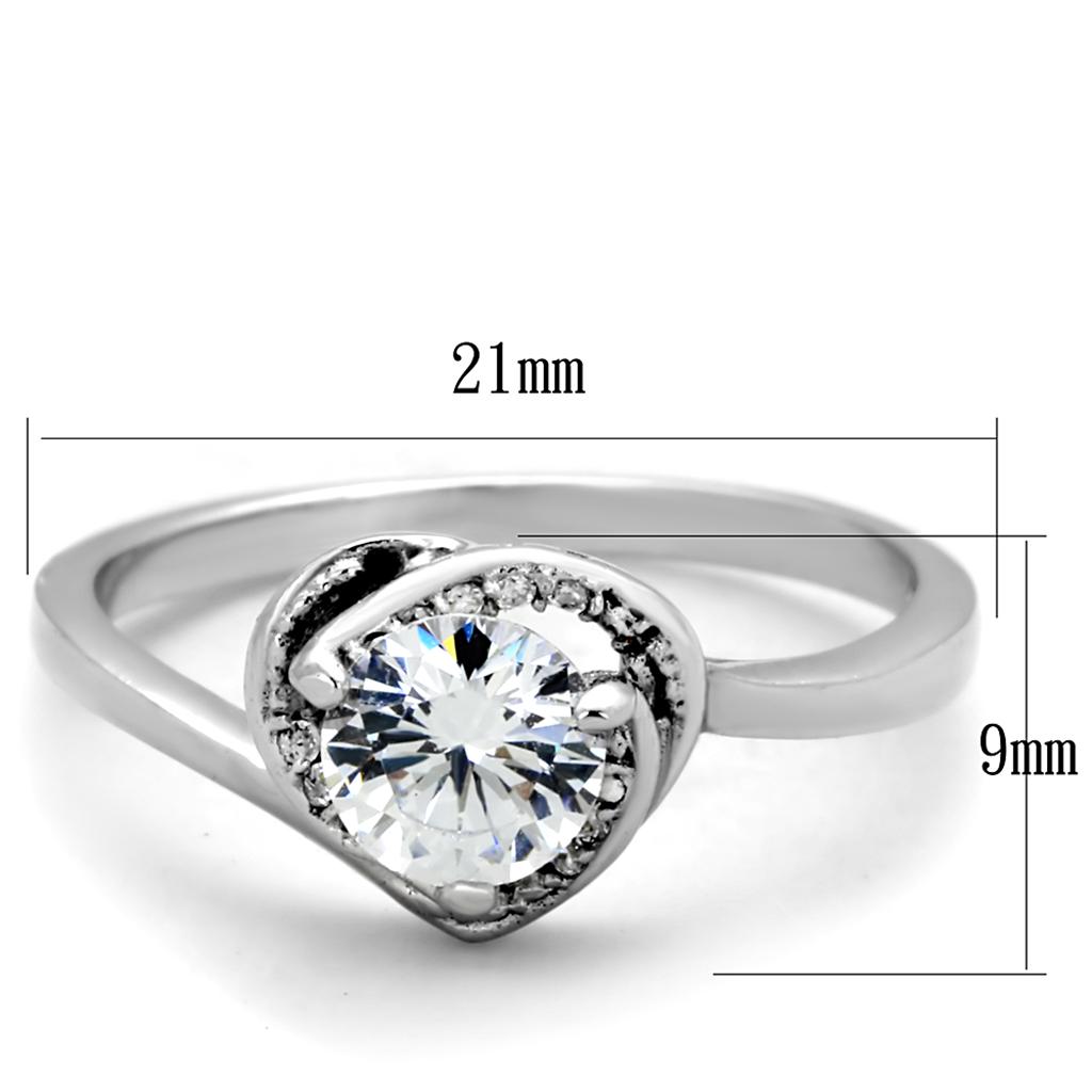 TS398 Rhodium 925 Sterling Silver Ring featuring a clear AAA Grade CZ stone, showcasing its elegant design and shine.