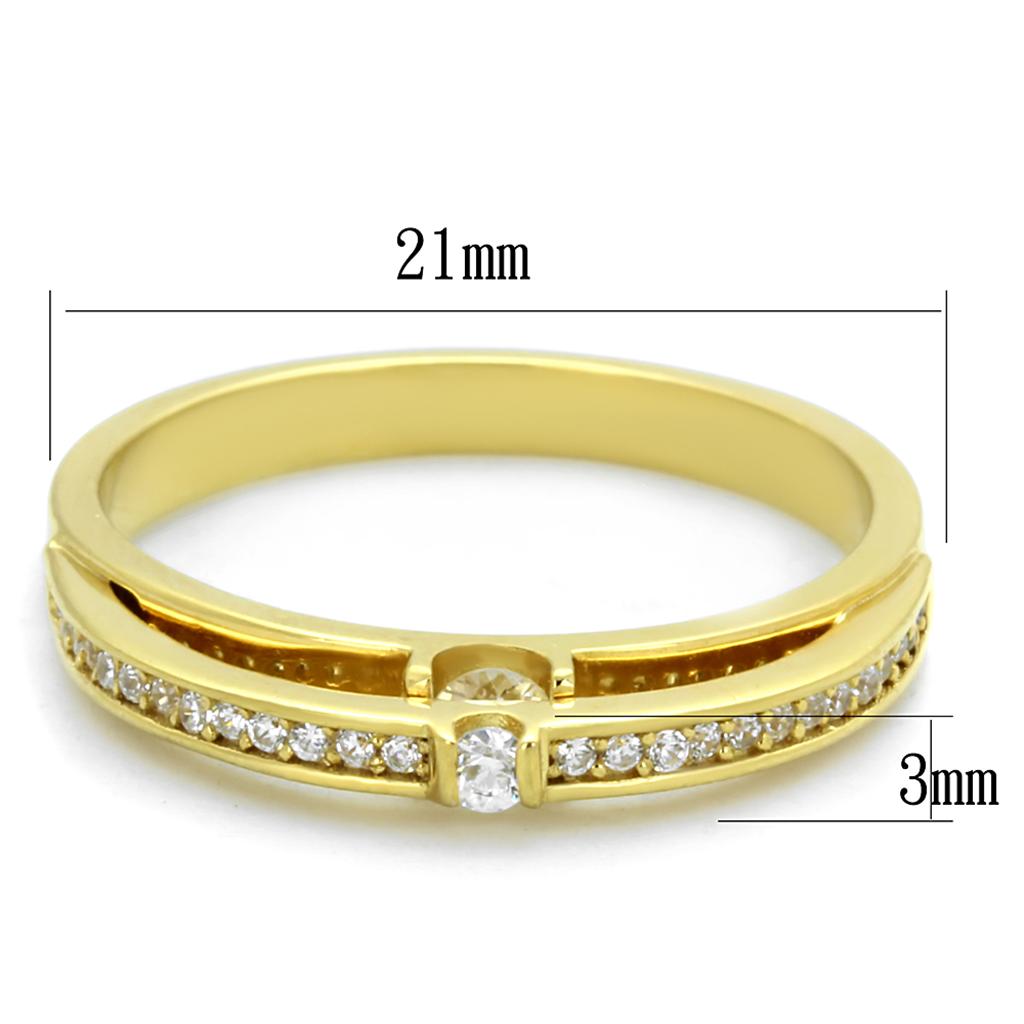 TS403 Gold 925 Sterling Silver Ring featuring a clear AAA Grade CZ stone, showcasing a luxurious gold finish.