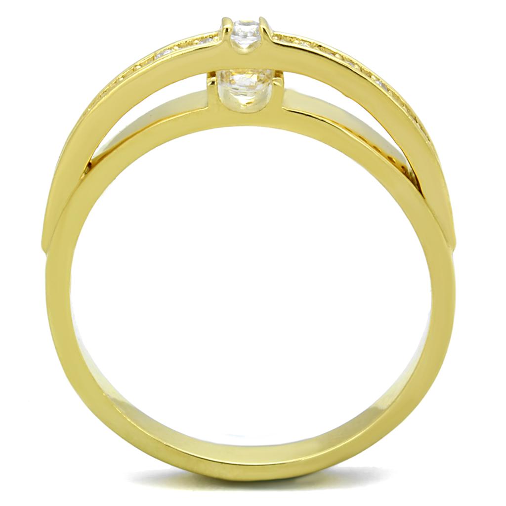TS403 Gold 925 Sterling Silver Ring featuring a clear AAA Grade CZ stone, showcasing a luxurious gold finish.