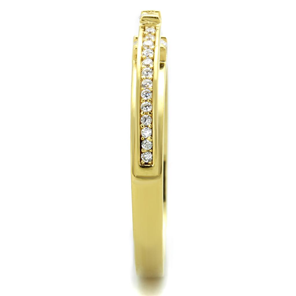 TS403 Gold 925 Sterling Silver Ring featuring a clear AAA Grade CZ stone, showcasing a luxurious gold finish.