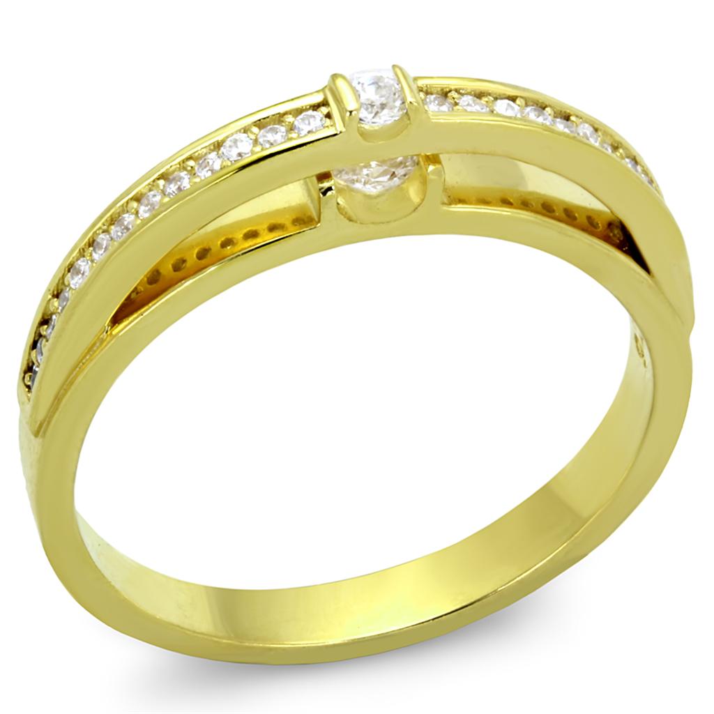 TS403 Gold 925 Sterling Silver Ring featuring a clear AAA Grade CZ stone, showcasing a luxurious gold finish.