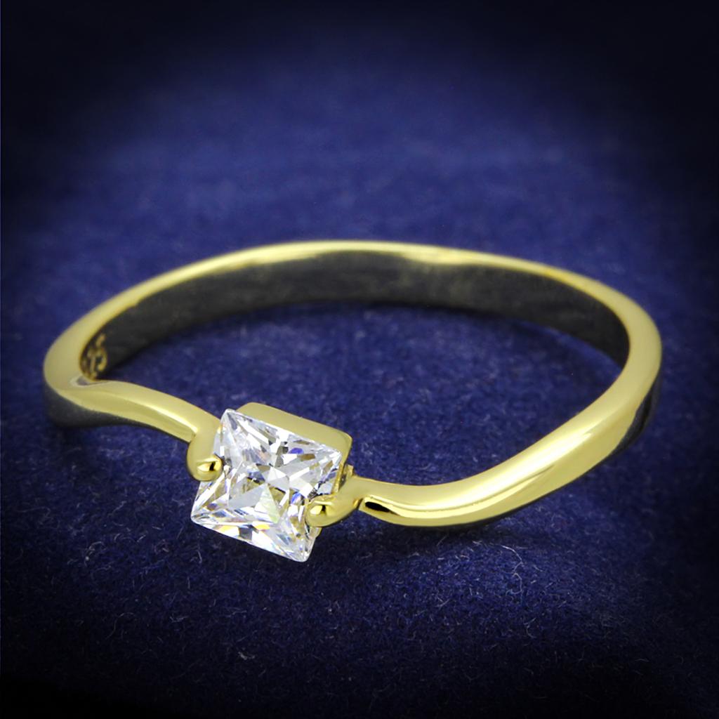 TS407 Gold 925 Sterling Silver Ring featuring AAA Grade Clear CZ stone, showcasing a luxurious design with a gold finish.
