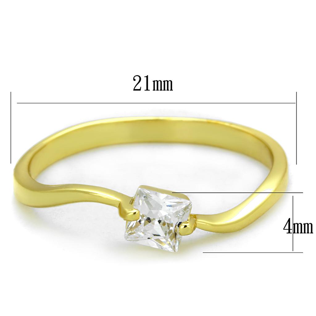 TS407 Gold 925 Sterling Silver Ring featuring AAA Grade Clear CZ stone, showcasing a luxurious design with a gold finish.