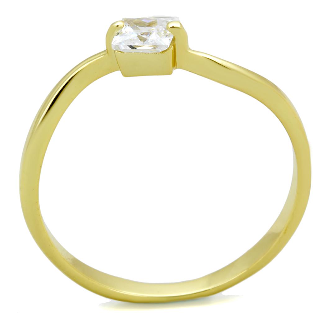 TS407 Gold 925 Sterling Silver Ring featuring AAA Grade Clear CZ stone, showcasing a luxurious design with a gold finish.