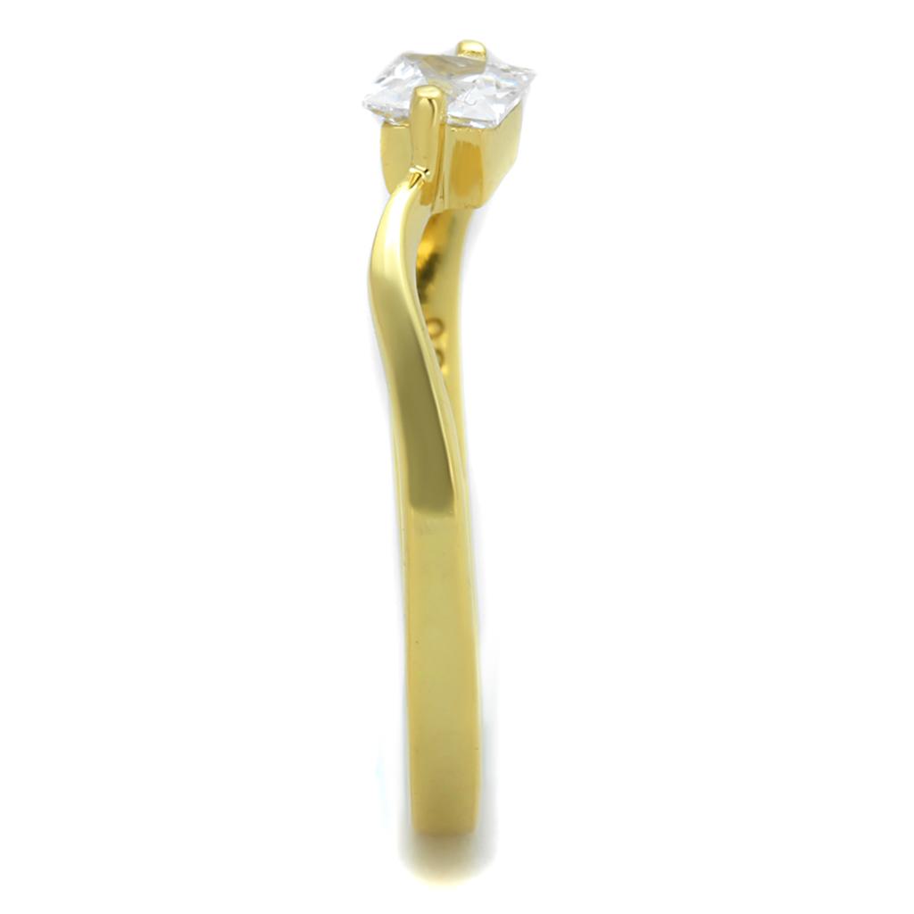 TS407 Gold 925 Sterling Silver Ring featuring AAA Grade Clear CZ stone, showcasing a luxurious design with a gold finish.