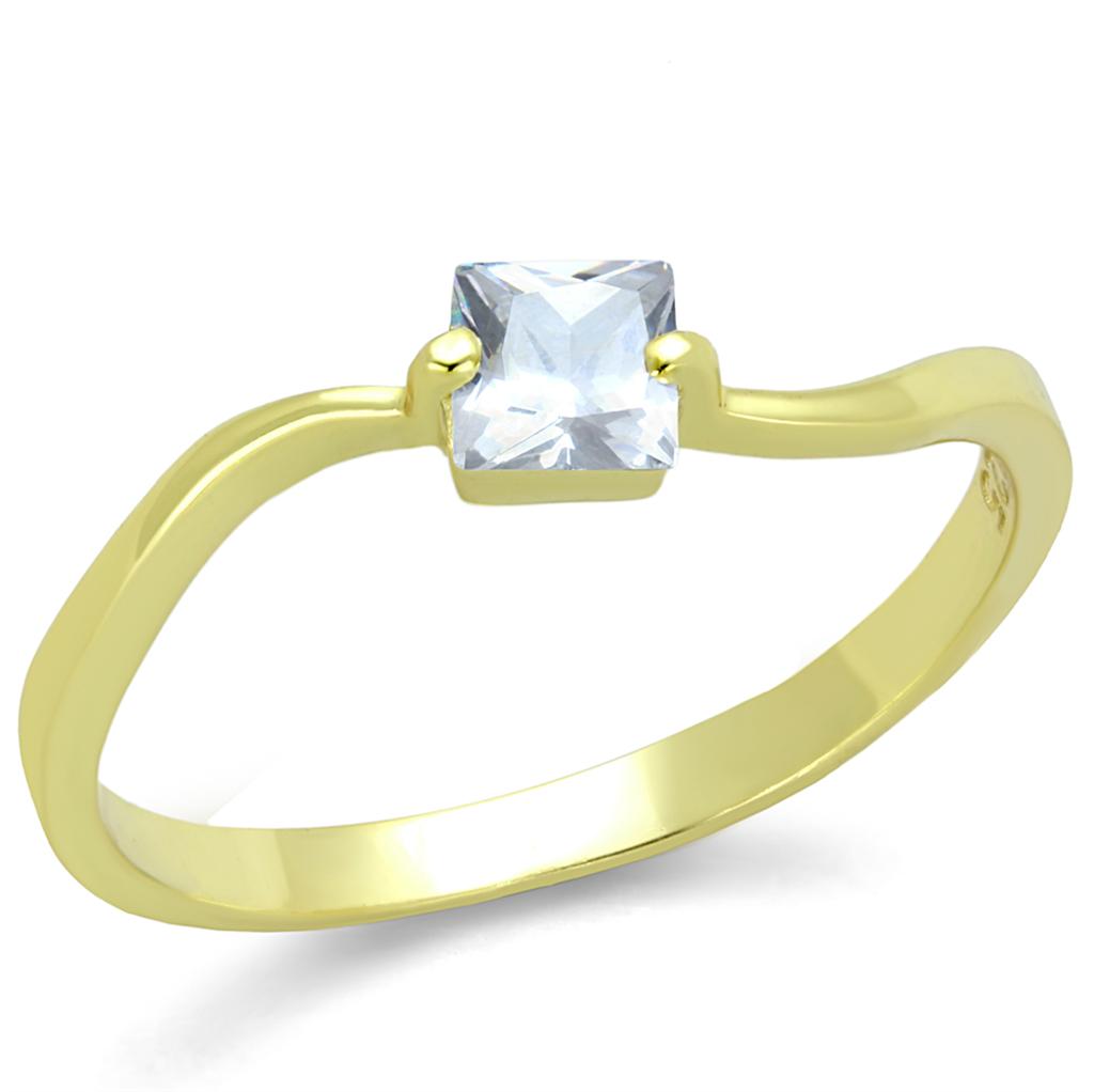TS407 Gold 925 Sterling Silver Ring featuring AAA Grade Clear CZ stone, showcasing a luxurious design with a gold finish.