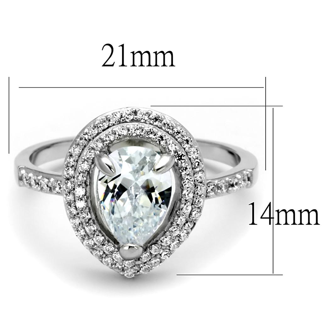 TS414 Rhodium 925 Sterling Silver Ring featuring a clear AAA Grade CZ stone, showcasing its elegant design and high-quality materials.