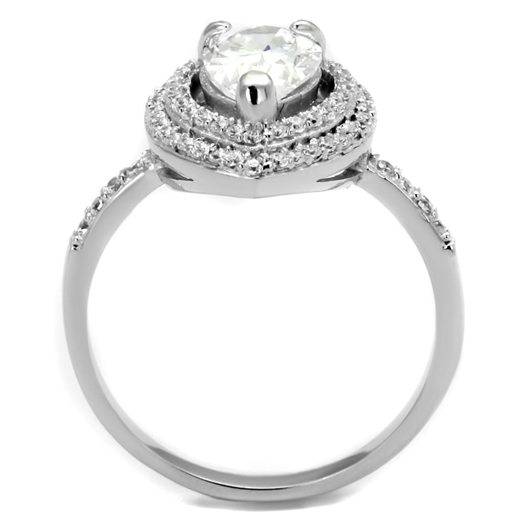 TS414 Rhodium 925 Sterling Silver Ring featuring a clear AAA Grade CZ stone, showcasing its elegant design and high-quality materials.