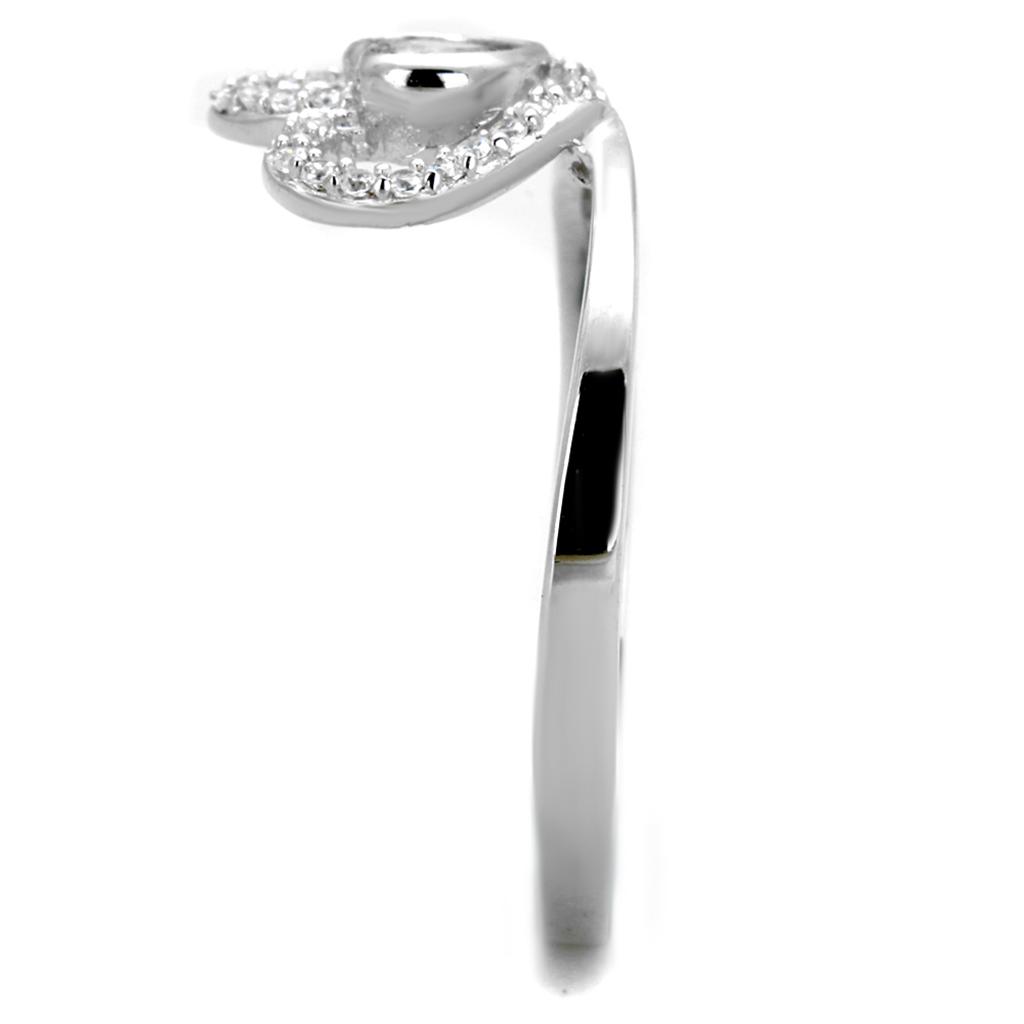 TS422 Rhodium 925 Sterling Silver Ring featuring a clear AAA Grade CZ stone, showcasing its elegant design and high-quality finish.