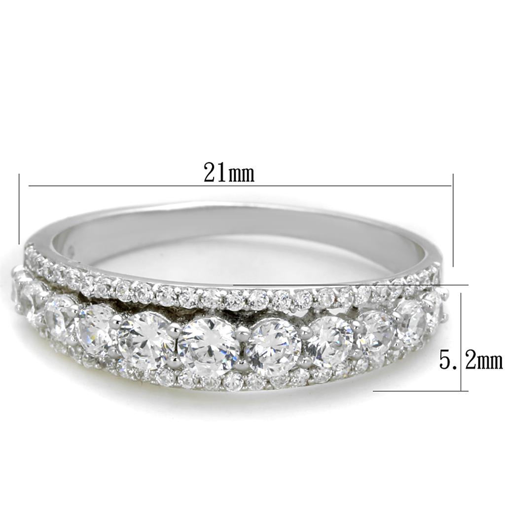 TS429 Rhodium 925 Sterling Silver Ring featuring a clear AAA Grade CZ stone, showcasing its elegant design and high-quality finish.