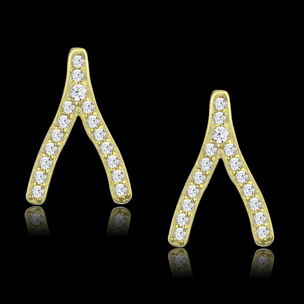 TS443 Gold 925 Sterling Silver Earrings featuring AAA Grade Clear CZ stones, showcasing their elegant design and luxurious finish.